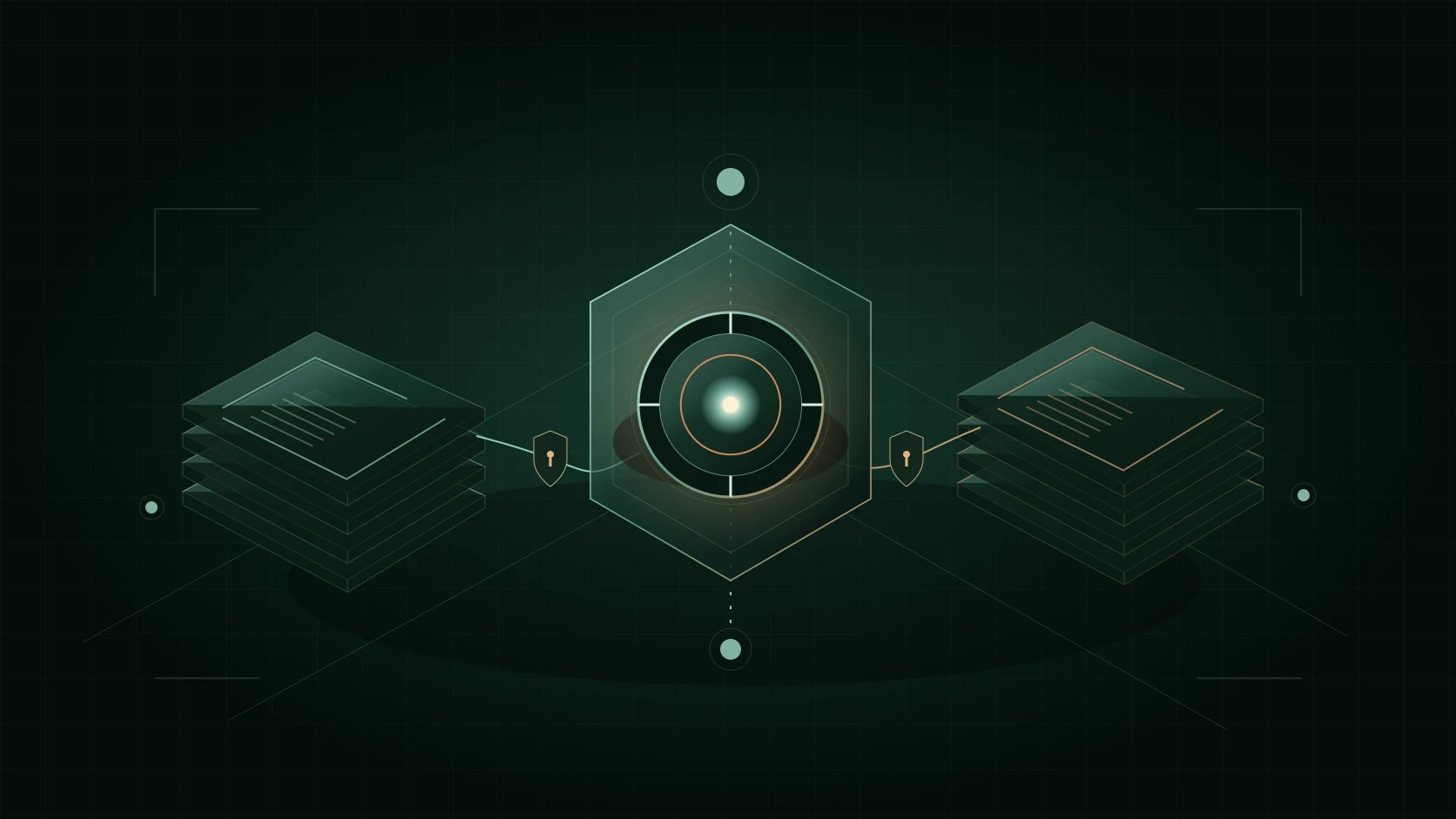 Original conceptual illustration of separate memory records and permission boundaries around one Core